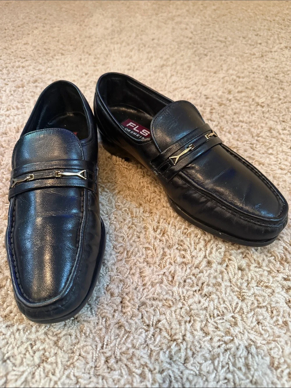 Florsheim Black Leather Slip-On Loafers with Metal Bit